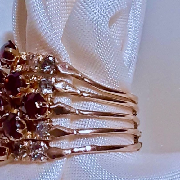 SOLD   HP! Rare Antique Harem Ring 14K Yellow Gold Garnet & Sapphire 5 Band - Picture 9 of 12